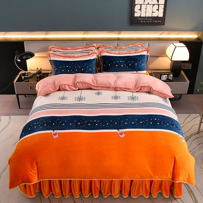 91家纺网 家纺一手货源 找家纺 金柚子 2024新款加厚牛奶绒四件套 怦然心动