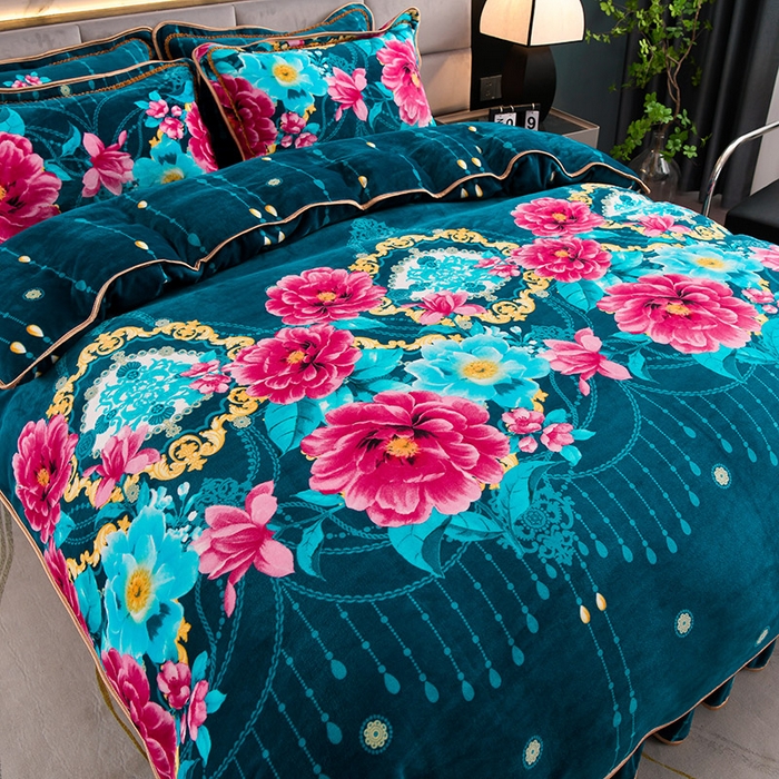 91家纺网 家纺一手货源 找家纺 金柚子 2024新款加厚牛奶绒四件套 富贵袭人