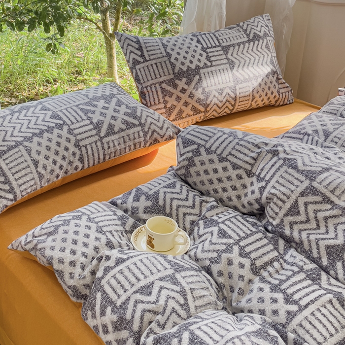 91家纺网 家纺一手货源 找家纺 感遇家纺 2023新款印花系列全棉生态磨毛加厚四件套 梵高黄