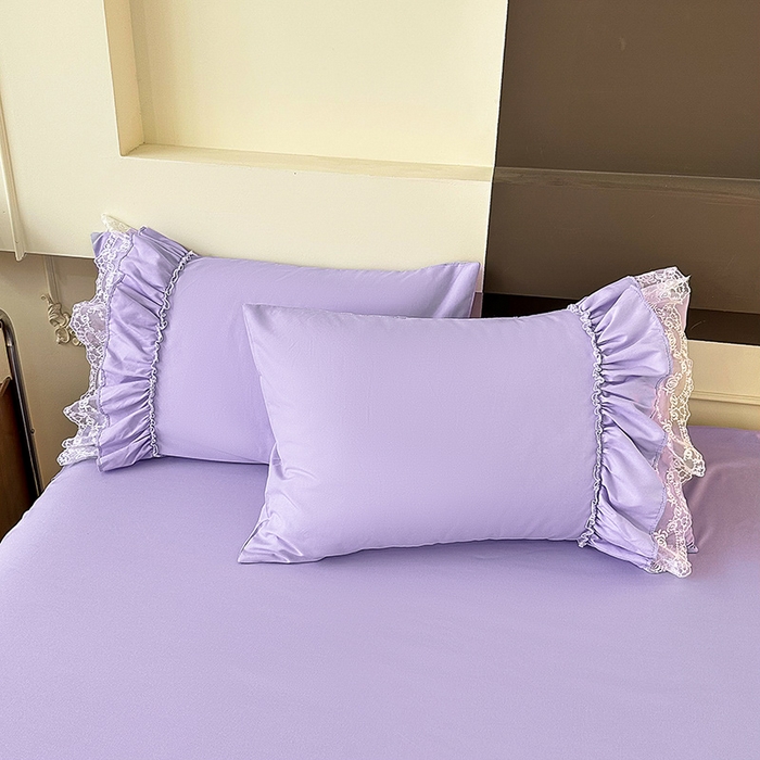 91家纺网 家纺一手货源 找家纺 言熙居 2023新款多巴胺加厚磨毛韩版床裙小清新风四件套 多巴胺-紫