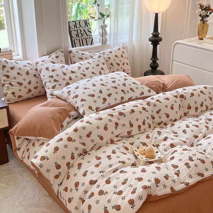 91家纺网 家纺一手货源 找家纺 妖妖家纺 2023新款有氧提花小竺棉印花四件套 漫山花开