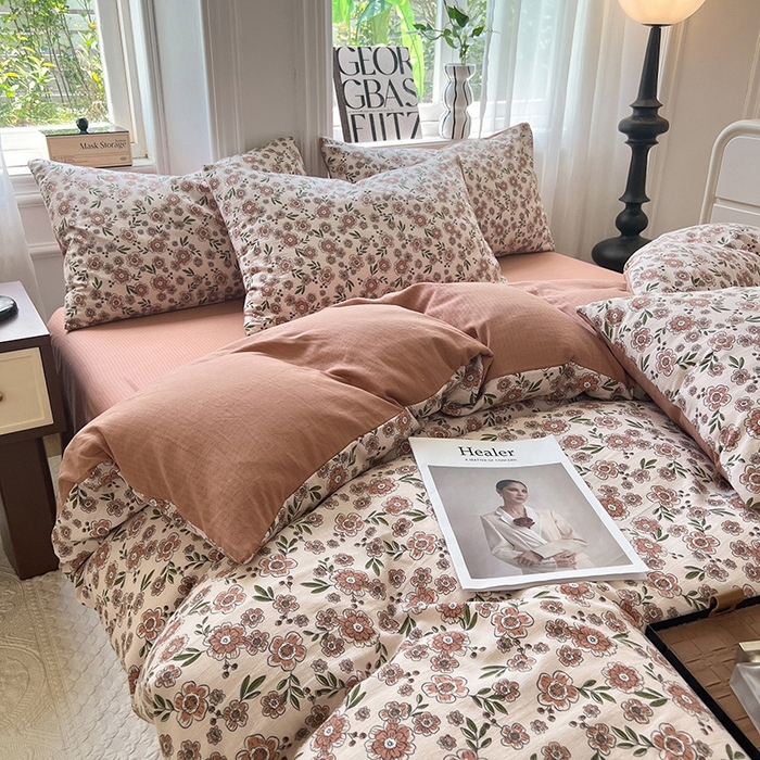 91家纺网 家纺一手货源 找家纺 妖妖家纺 2023新款有氧提花小竺棉印花四件套 花香菲菲