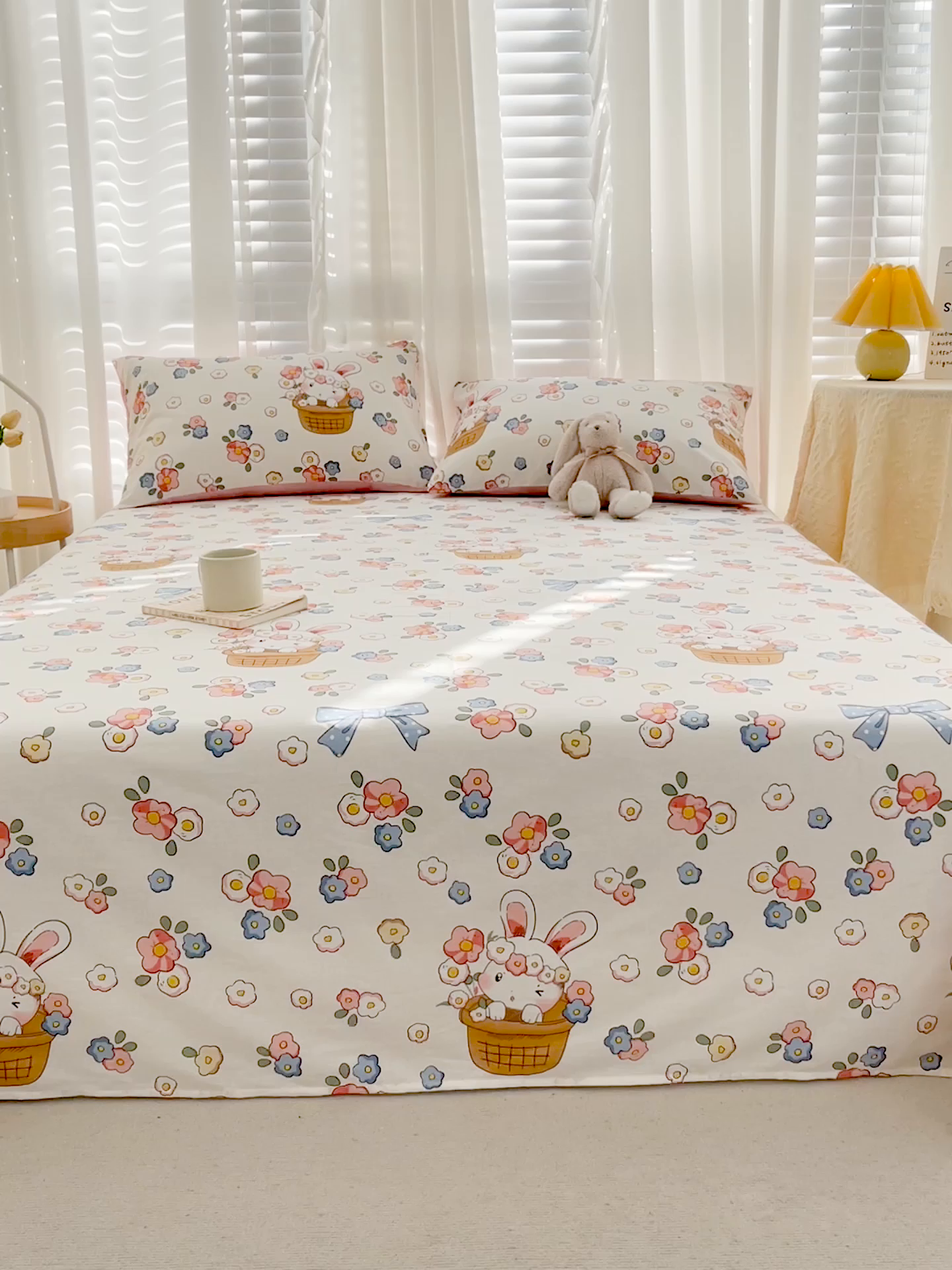 91家纺网 家纺一手货源 找家纺 名兮家居 2023新款全棉简约印花枕套 花篮兔