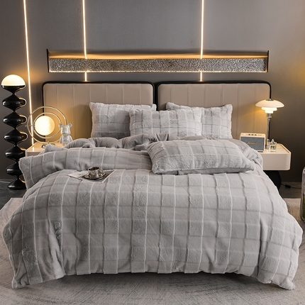 91家纺网 家纺一手货源 找家纺 （总）爱洛 2023新款纯色高克重兔毛绒四件套