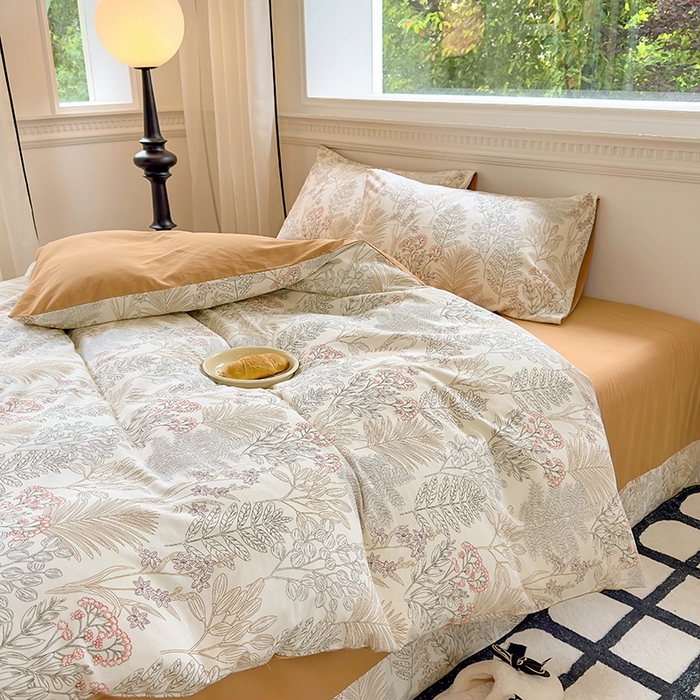 91家纺网 家纺一手货源 找家纺 田野 2023新款全棉加厚活性磨毛四件套 晨晓 桔