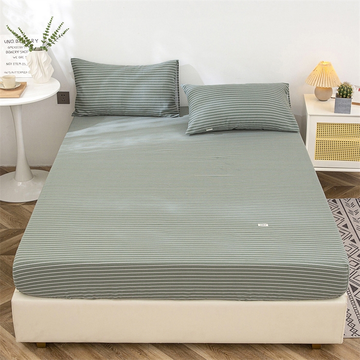 91家纺网 家纺一手货源 找家纺 首爱家纺 2025新款纯棉老粗布床笠 条纹绿