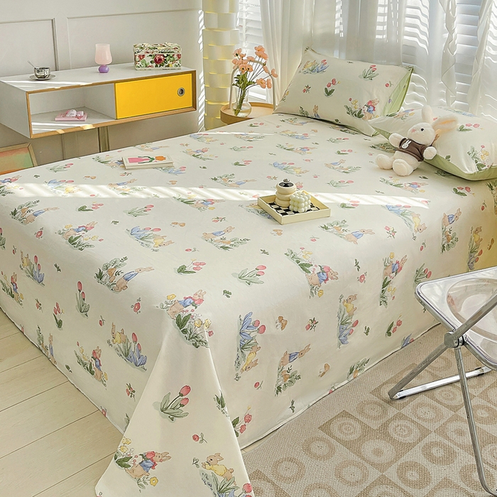 91家纺网 家纺一手货源 找家纺 名兮家居 2023新款全棉简约印花枕套 蘑菇小兔