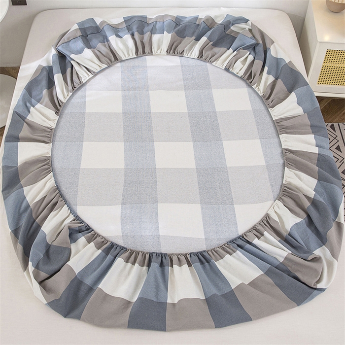 91家纺网 家纺一手货源 找家纺 棉乐町 2025新款老粗布床笠 蓝格