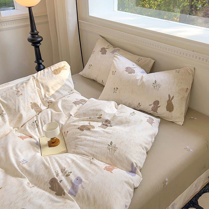 91家纺网 家纺一手货源 找家纺 田野 2023新款全棉加厚活性磨毛四件套 童趣 米