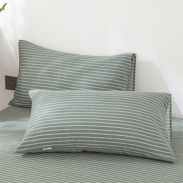 91家纺网 家纺一手货源 找家纺 棉乐町 2025新款老粗布床笠 条纹绿