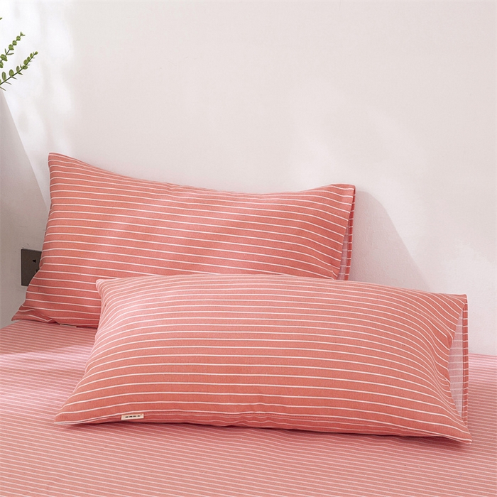 91家纺网 家纺一手货源 找家纺 棉乐町 2025新款老粗布床笠 条纹粉