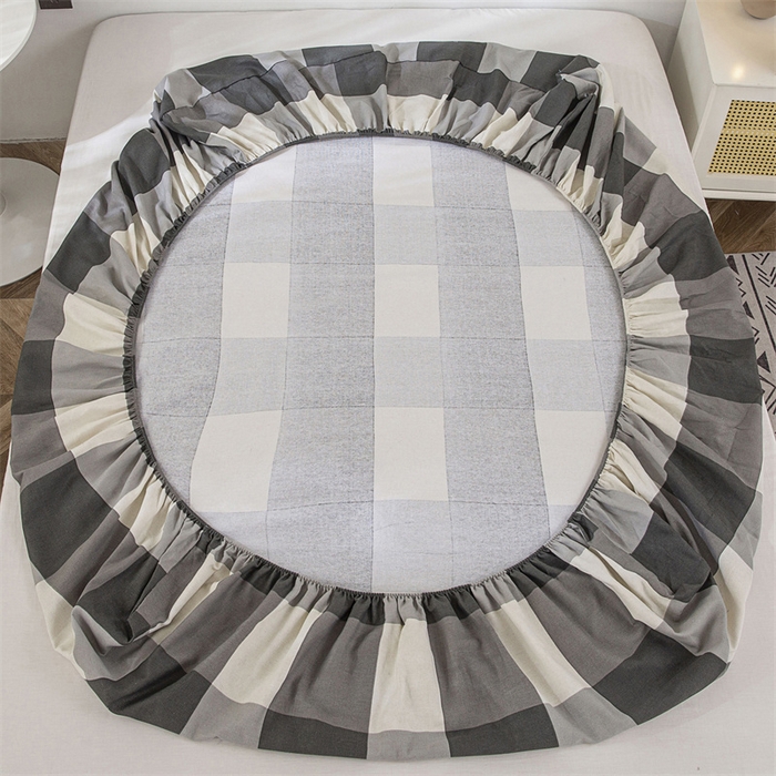 91家纺网 家纺一手货源 找家纺 棉乐町 2025新款老粗布床笠 灰格