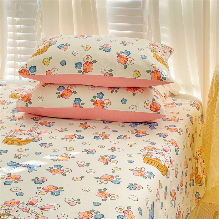 91家纺网 家纺一手货源 找家纺 名兮家居 2023新款全棉简约印花枕套 花篮兔