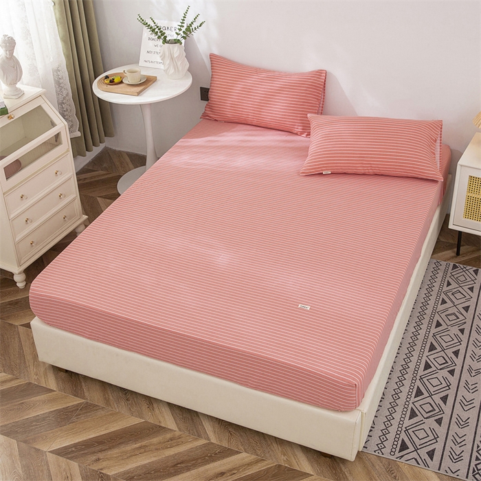 91家纺网 家纺一手货源 找家纺 棉乐町 2025新款老粗布床笠 条纹粉