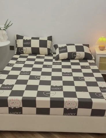 91家纺网 家纺一手货源 找家纺 棉乐町 2025新款老粗布床笠 lucky兔