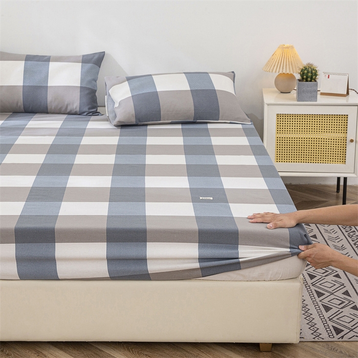 91家纺网 家纺一手货源 找家纺 棉乐町 2025新款老粗布床笠 蓝格