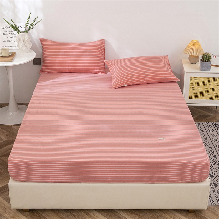 91家纺网 家纺一手货源 找家纺 棉乐町 2025新款老粗布床笠 条纹粉