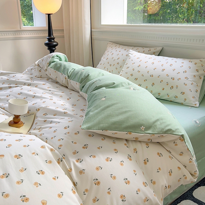 91家纺网 家纺一手货源 找家纺 田野 2023新款全棉加厚活性磨毛四件套 花蜜