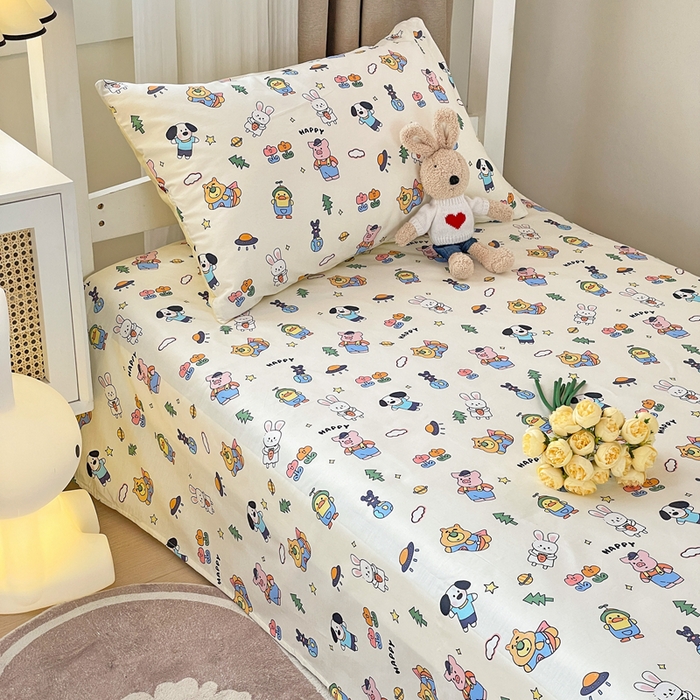 91家纺网 家纺一手货源 找家纺 名兮家居 2023新款全棉简约印花枕套 动物派对