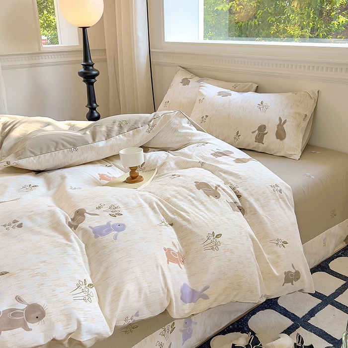 91家纺网 家纺一手货源 找家纺 田野 2023新款全棉加厚活性磨毛四件套 童趣 米