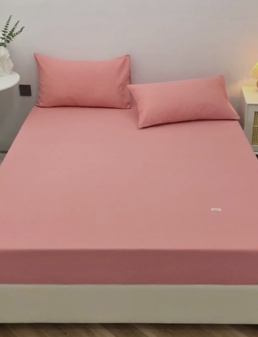 91家纺网 家纺一手货源 找家纺 首爱家纺 2025新款纯棉老粗布床笠 樱花粉