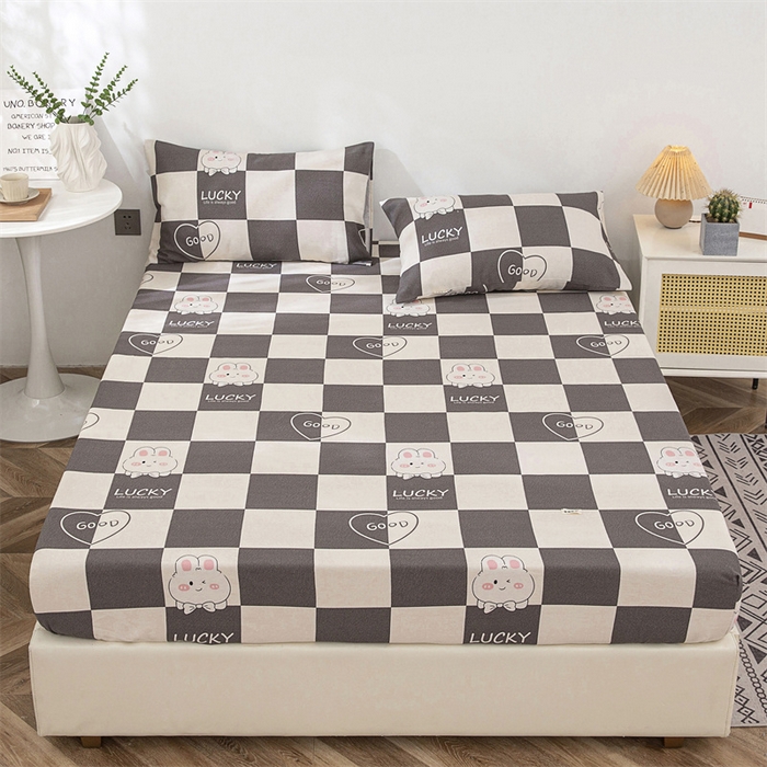 91家纺网 家纺一手货源 找家纺 首爱家纺 2025新款纯棉老粗布床笠 lucky兔