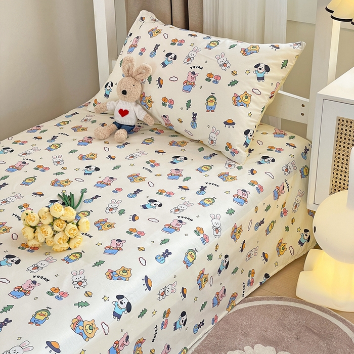 91家纺网 家纺一手货源 找家纺 名兮家居 2023新款全棉简约印花枕套 动物派对