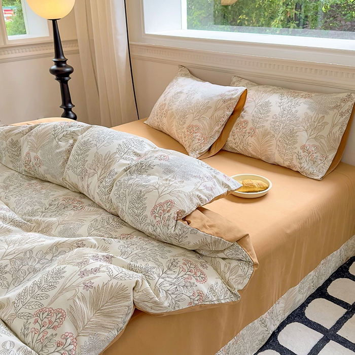 91家纺网 家纺一手货源 找家纺 田野 2023新款全棉加厚活性磨毛四件套 晨晓 桔