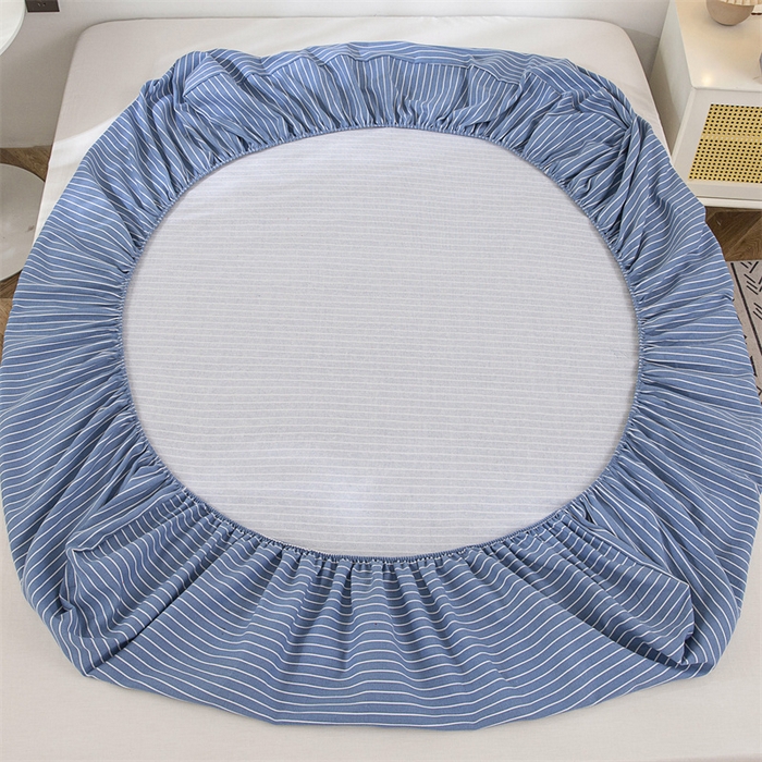 91家纺网 家纺一手货源 找家纺 棉乐町 2025新款老粗布床笠 条纹蓝