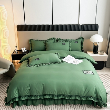 91家纺网 家纺一手货源 找家纺 （总）小主驾到 2023新款韩版公主风荷叶边少女心四件套黑色蕾丝纱-画纱