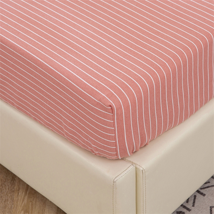 91家纺网 家纺一手货源 找家纺 首爱家纺 2025新款纯棉老粗布床笠 条纹粉