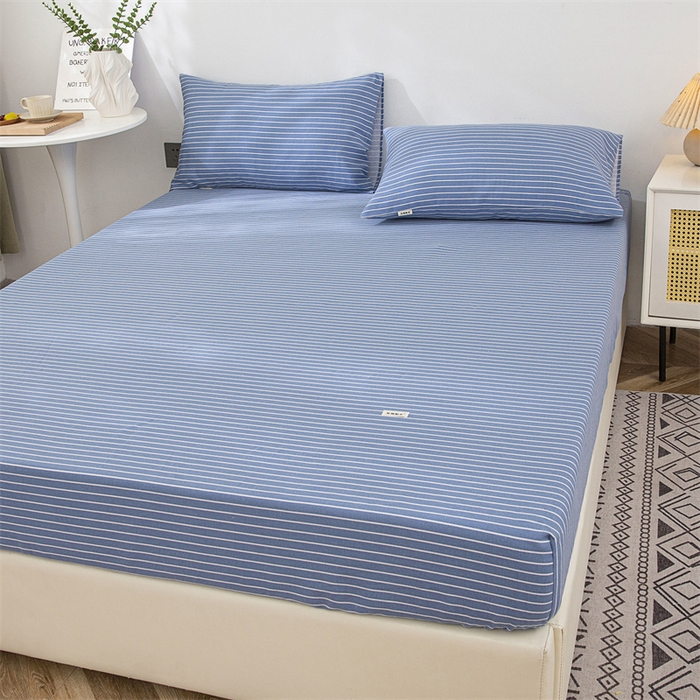 91家纺网 家纺一手货源 找家纺 棉乐町 2025新款老粗布床笠 条纹蓝