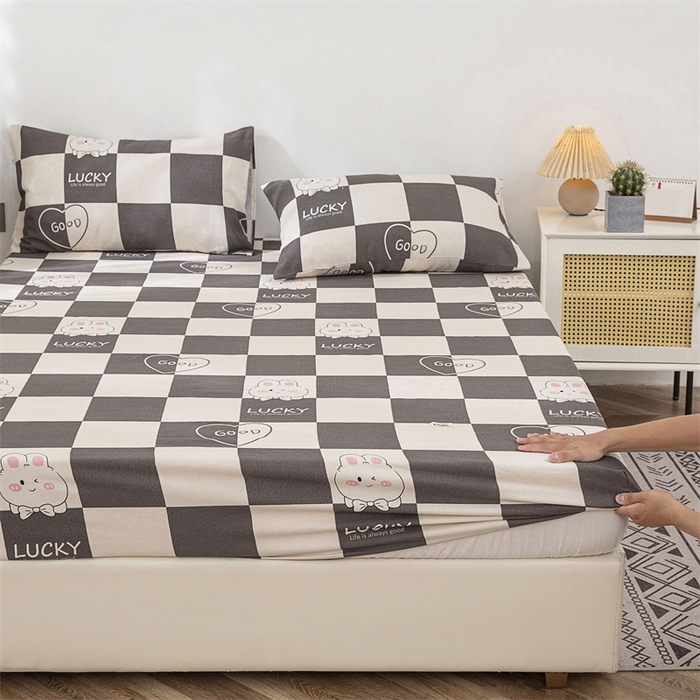 91家纺网 家纺一手货源 找家纺 首爱家纺 2025新款纯棉老粗布床笠 lucky兔