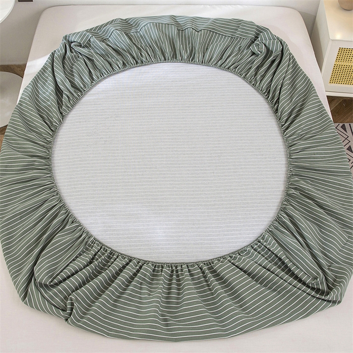 91家纺网 家纺一手货源 找家纺 棉乐町 2025新款老粗布床笠 条纹绿