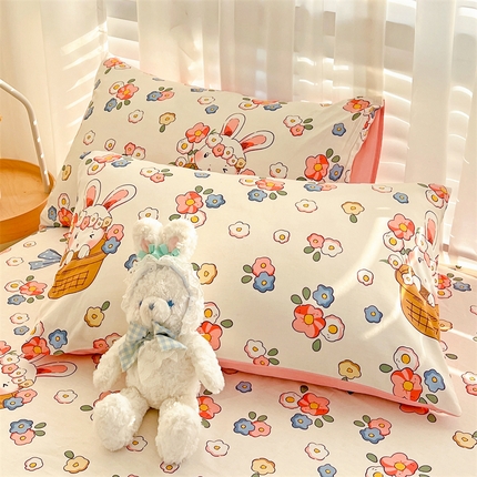 名兮家居 2023新款全棉简约印花枕套 花篮兔