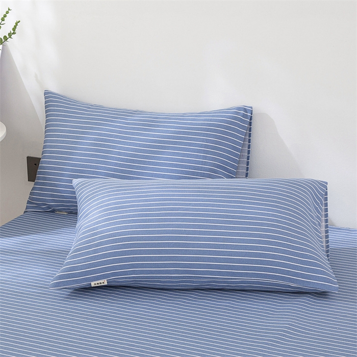 91家纺网 家纺一手货源 找家纺 棉乐町 2025新款老粗布床笠 条纹蓝