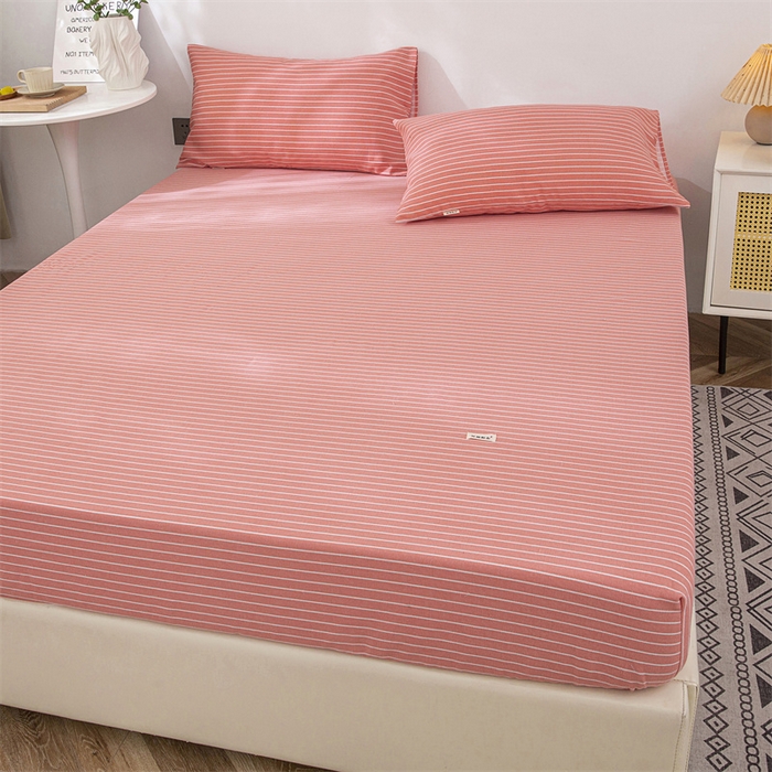 91家纺网 家纺一手货源 找家纺 棉乐町 2025新款老粗布床笠 条纹粉