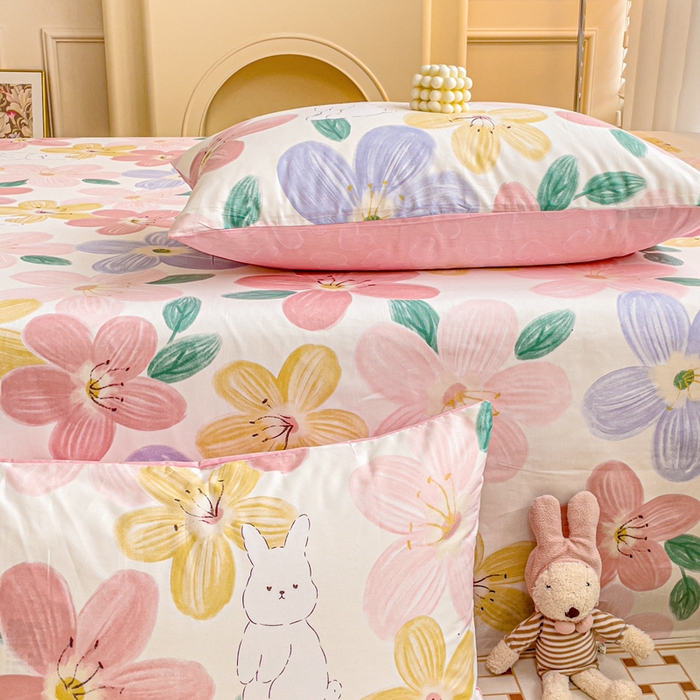 91家纺网 家纺一手货源 找家纺 名兮家居 2023新款全棉简约印花枕套 花甜粉