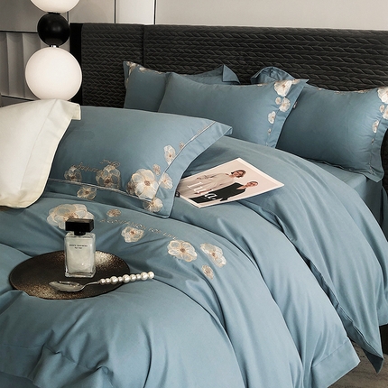 91家纺网 家纺一手货源 找家纺 （总）玖玖爱 2023新款120支超柔长绒棉磨毛绣花四件套-花开怡然系列