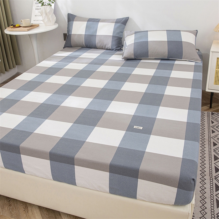 91家纺网 家纺一手货源 找家纺 棉乐町 2025新款老粗布床笠 蓝格