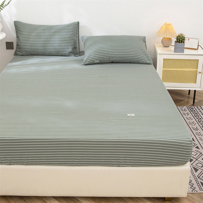 91家纺网 家纺一手货源 找家纺 棉乐町 2025新款老粗布床笠 条纹绿