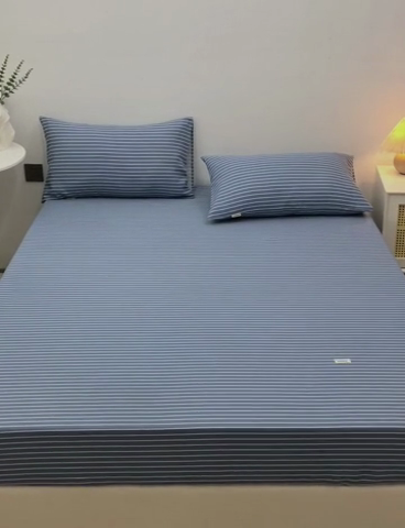 91家纺网 家纺一手货源 找家纺 棉乐町 2025新款老粗布床笠 条纹蓝