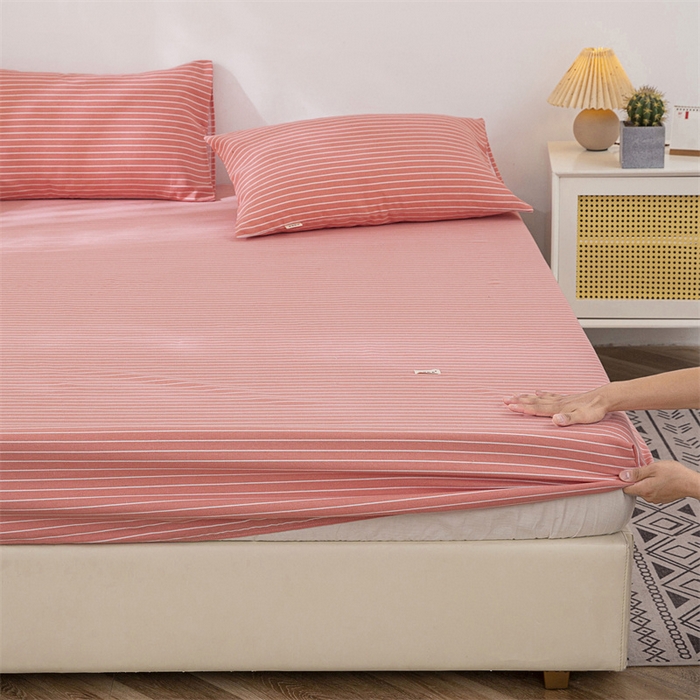 91家纺网 家纺一手货源 找家纺 棉乐町 2025新款老粗布床笠 条纹粉