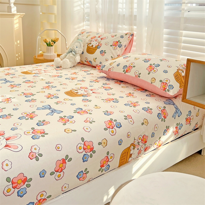 91家纺网 家纺一手货源 找家纺 名兮家居 2023新款全棉简约印花枕套 花篮兔