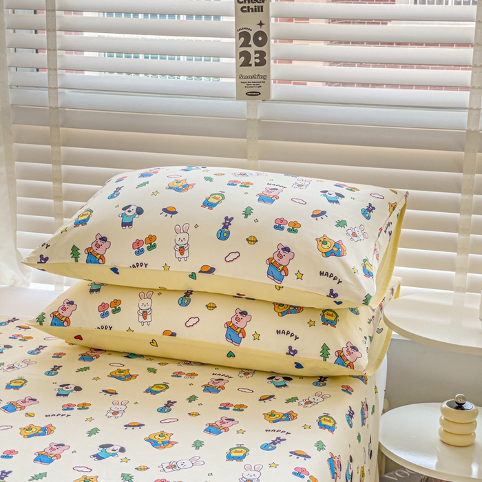 91家纺网 家纺一手货源 找家纺 名兮家居 2023新款全棉简约印花枕套 动物派对