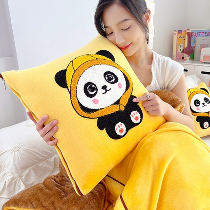 （总）宝马家纺（原梦童画） 2023新款加厚牛奶绒毛巾绣熊猫抱枕被