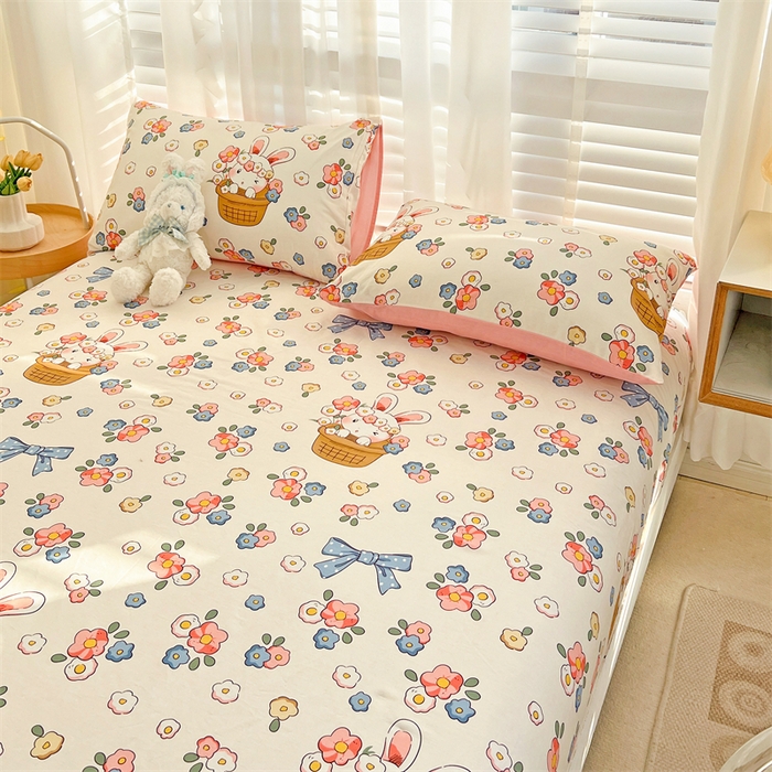 91家纺网 家纺一手货源 找家纺 名兮家居 2023新款全棉简约印花枕套 花篮兔