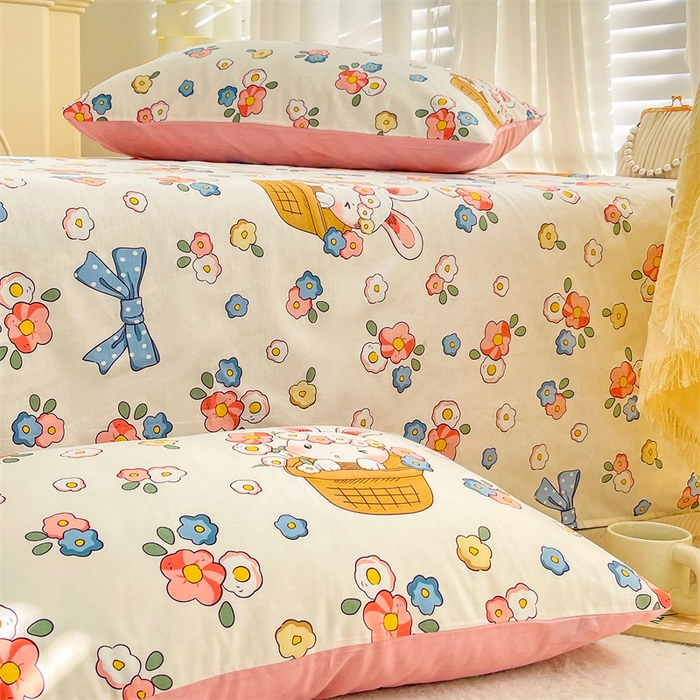 91家纺网 家纺一手货源 找家纺 名兮家居 2023新款全棉简约印花枕套 花篮兔