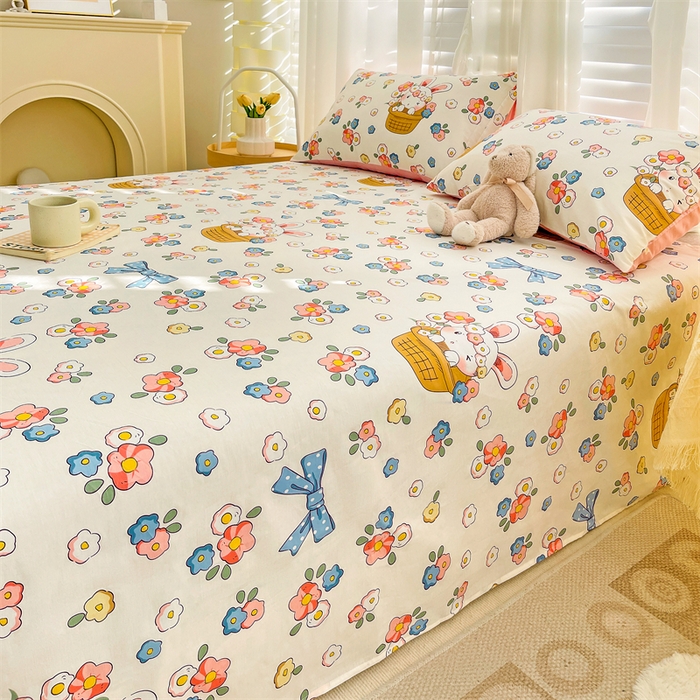 91家纺网 家纺一手货源 找家纺 名兮家居 2023新款全棉简约印花枕套 花篮兔