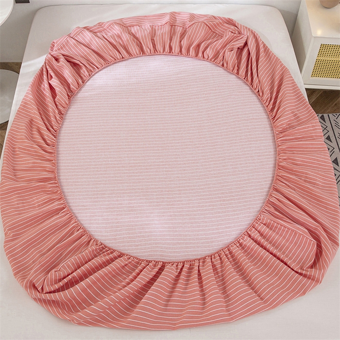 91家纺网 家纺一手货源 找家纺 首爱家纺 2025新款纯棉老粗布床笠 条纹粉